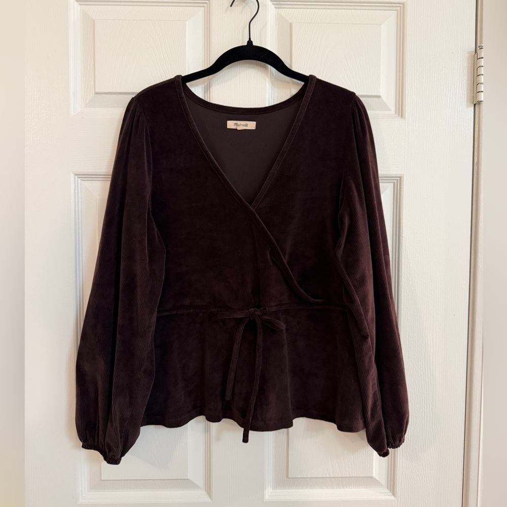 Madewell Holiday Burgundy Velvet Wrap Corduroy Long Sleeve Top - Women’s XL